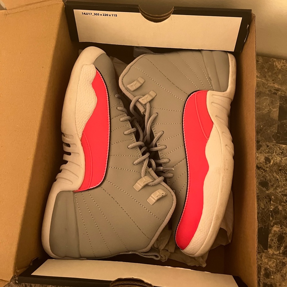 Jordan 12 (wolf grey/ racer pink).   Size 6y
